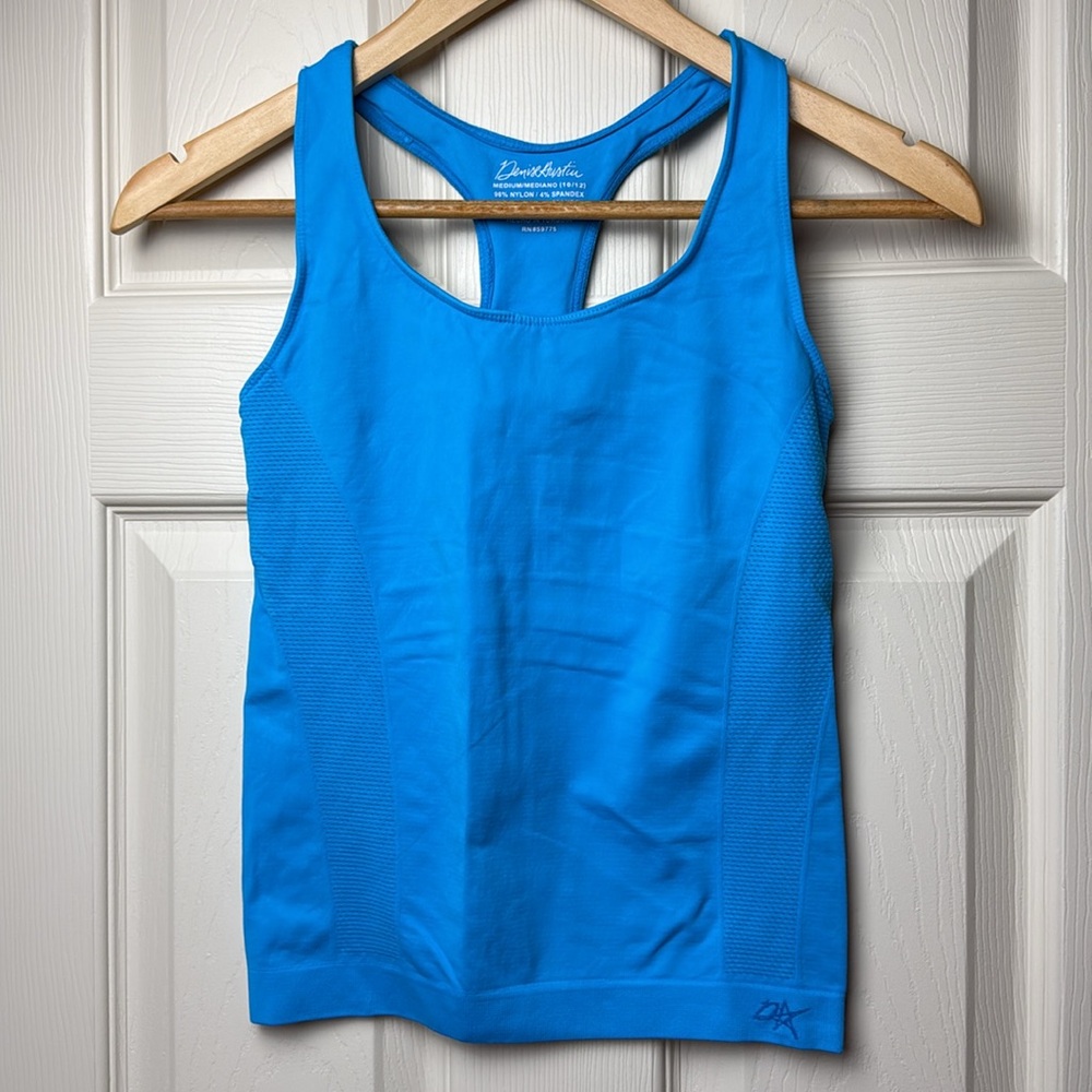 Denise Austin Athletic Racerback Tank Top with built in shelf bra M (10/12) Blue